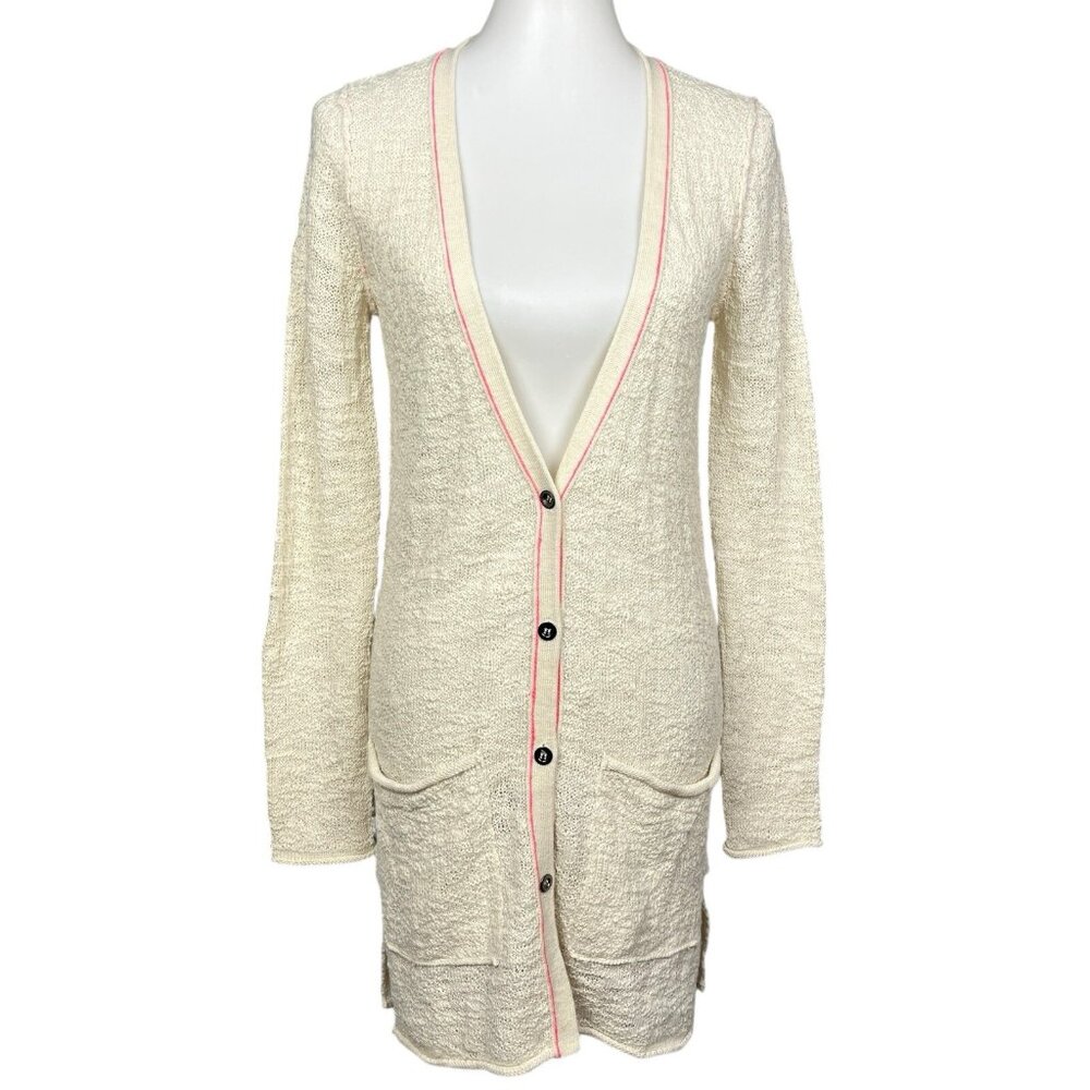 Free People Crochet Cardigan Duster Sweater Long Cream Button Up Womens Small